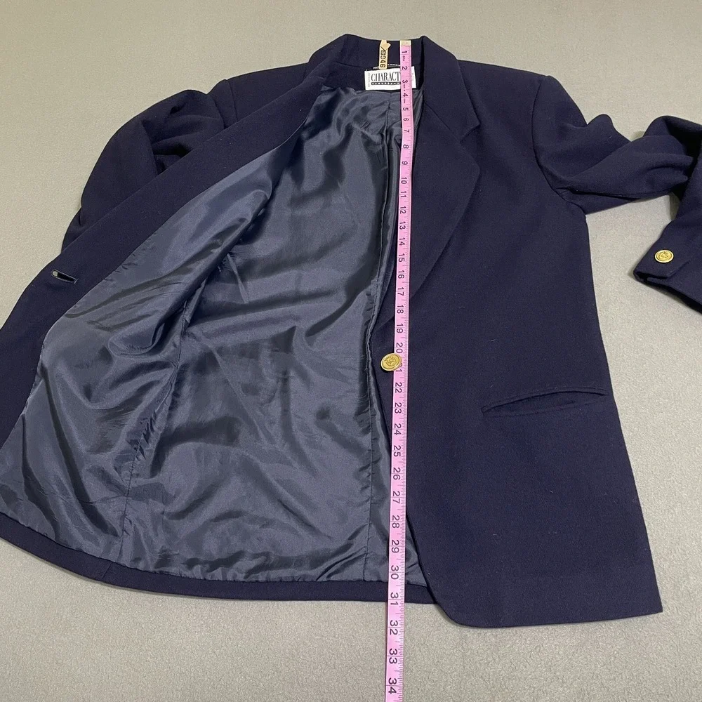 Vtg Womens WOOL BLAZER JACKET Gold Accent Buttons Preppy 90s Academic‎ Navy Sz 8
